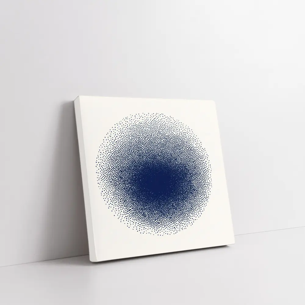 Navy Blue Dotwork Circle Abstract Minimal Art – Wall Art
