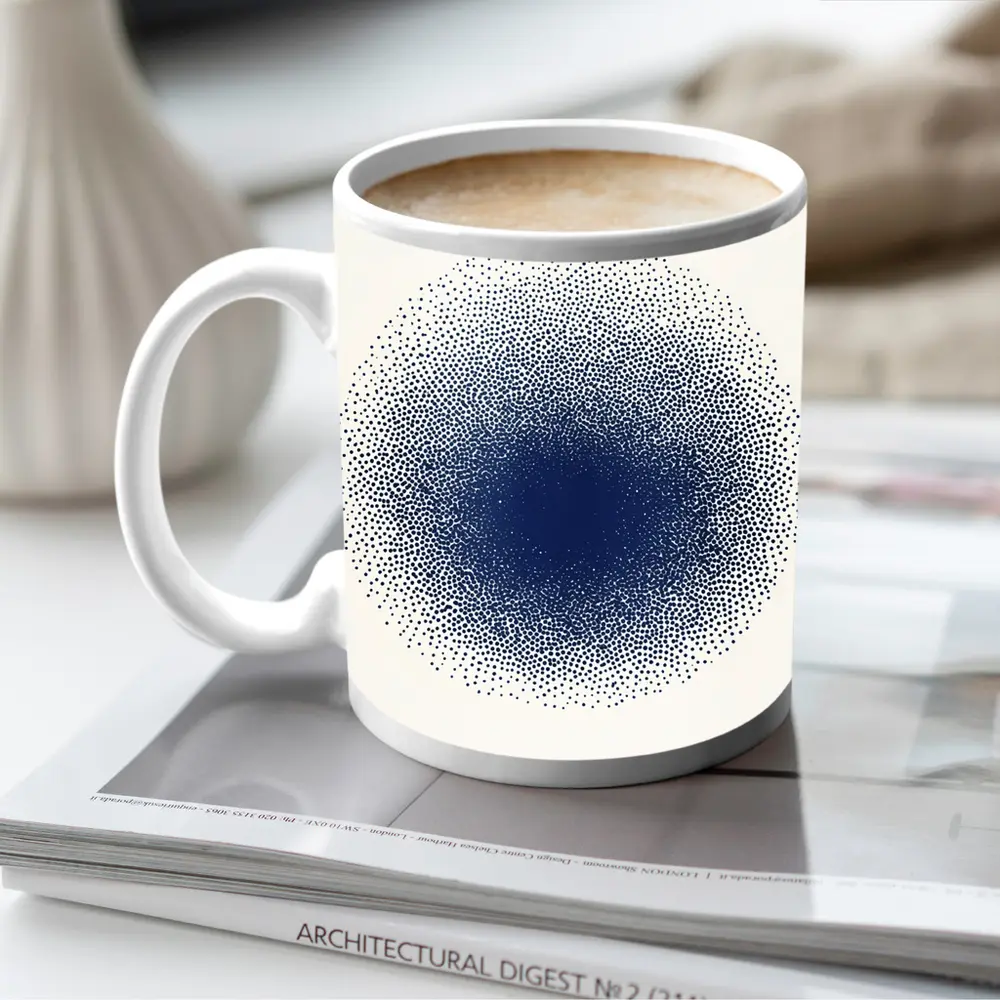 Navy Blue Dotwork Circle Abstract Minimal Art – Mugs