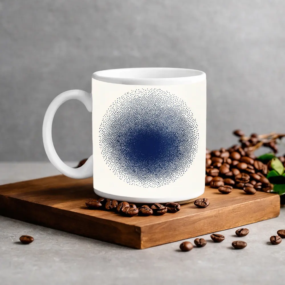 Navy Blue Dotwork Circle Abstract Minimal Art – Mugs