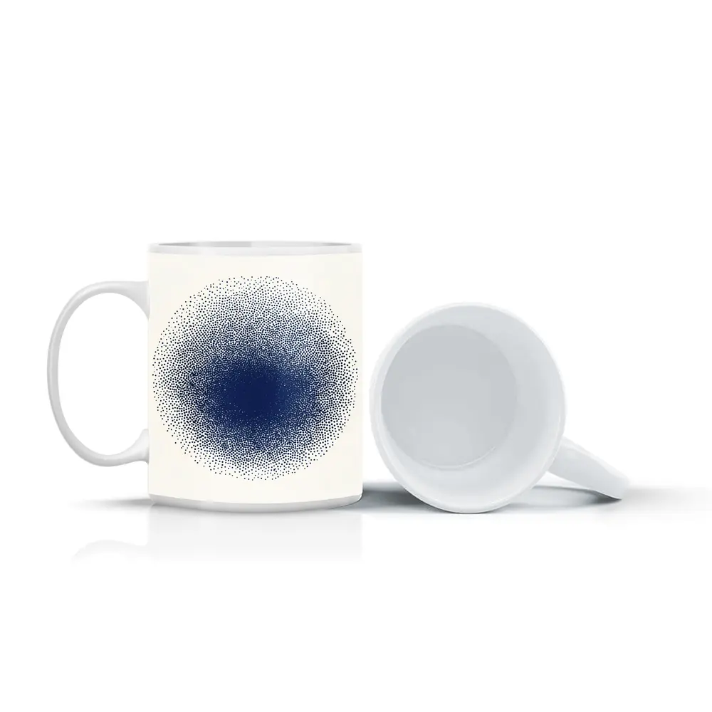 Navy Blue Dotwork Circle Abstract Minimal Art – Mugs