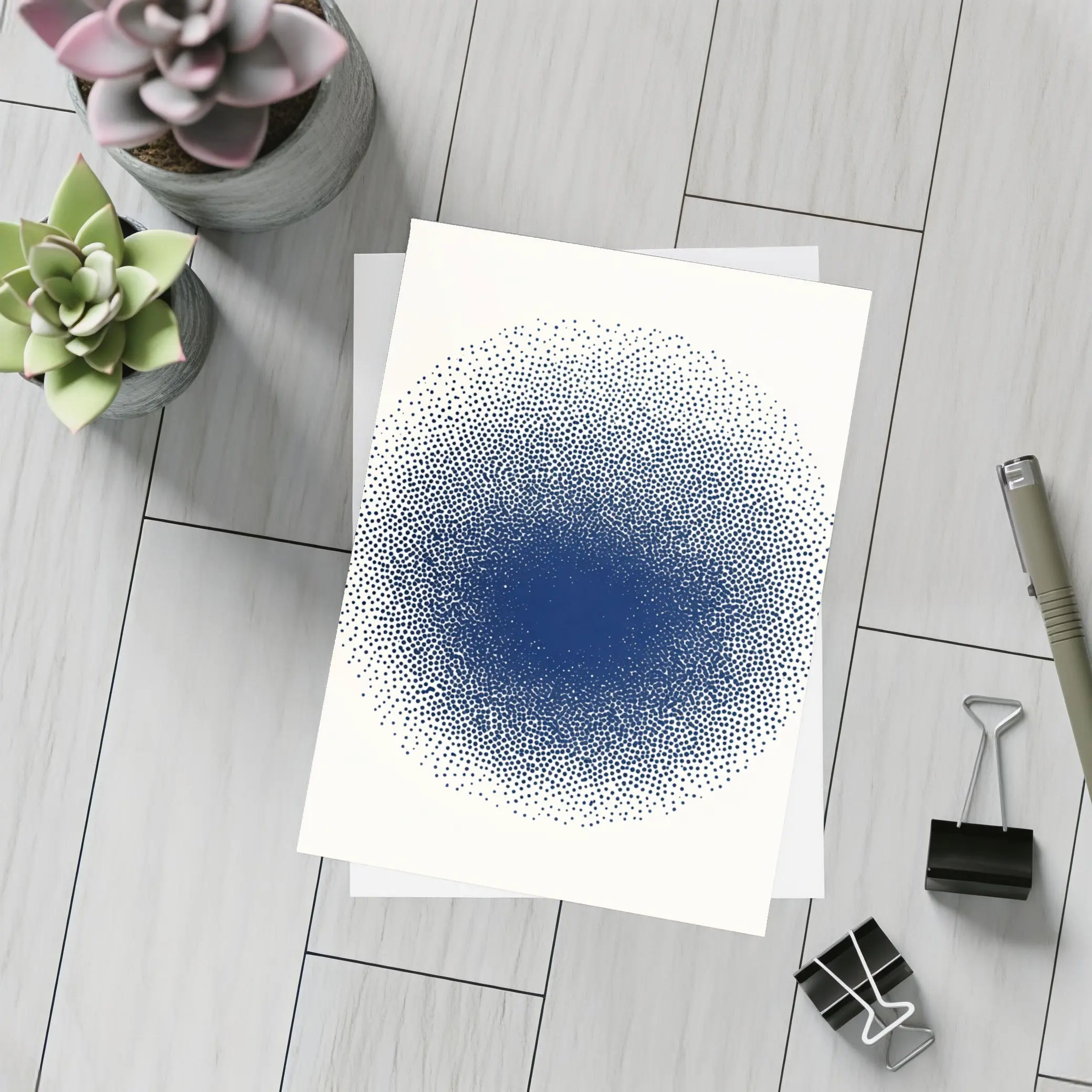 Navy Blue Dotwork Circle Abstract Minimal Art – Postcards