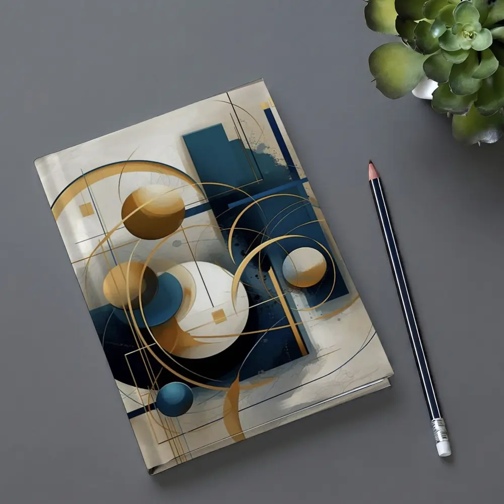 Gold Blue Geometric Abstract Art Beige Background – Notebooks
