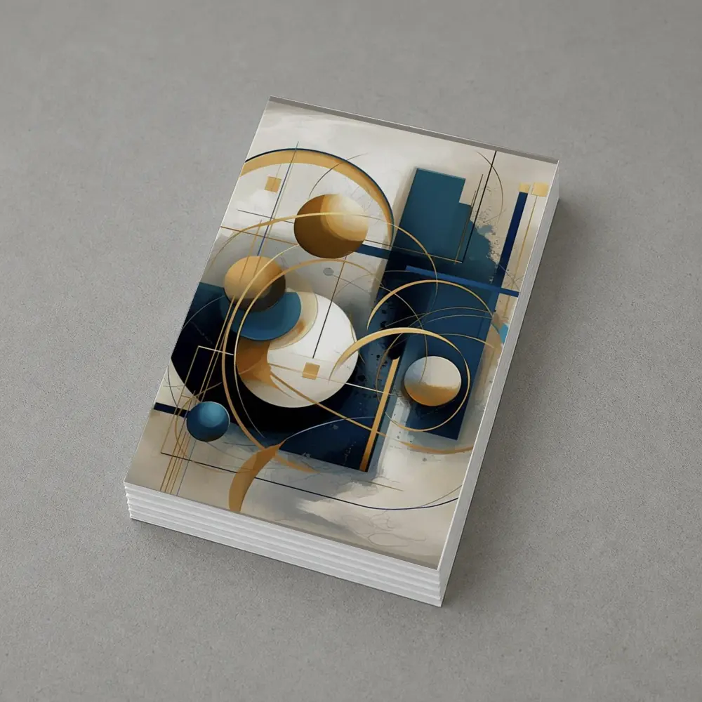 Gold Blue Geometric Abstract Art Beige Background – Postcards
