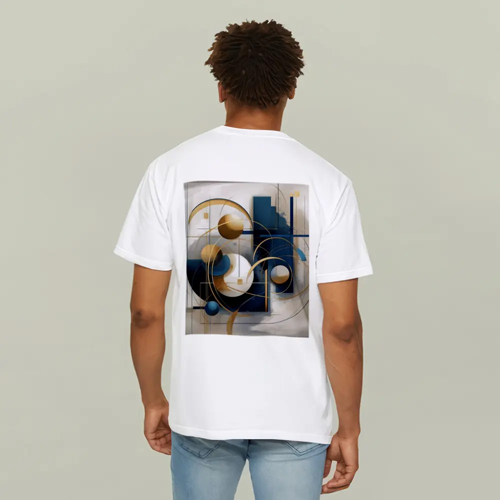 Gold Blue Geometric Abstract Art Beige Background – T-Shirts