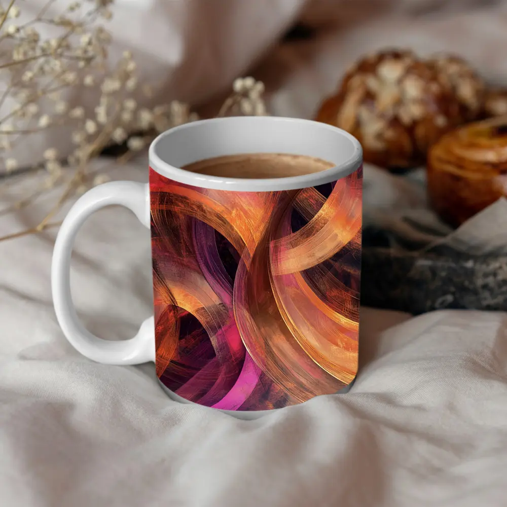 Swirling Circles Abstract Coral Pink Art – Mugs