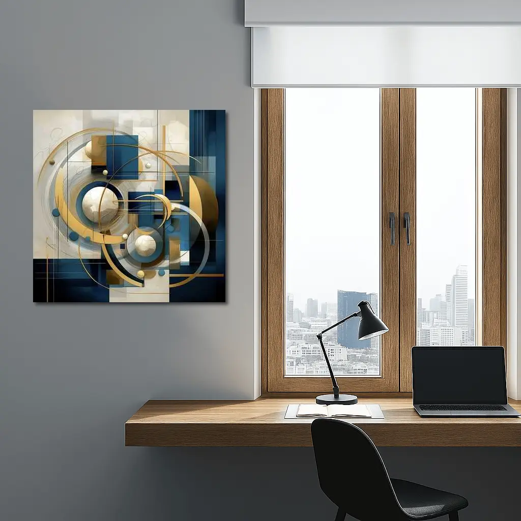 Gold Blue Geometric Abstract Art Circles – Wall Art