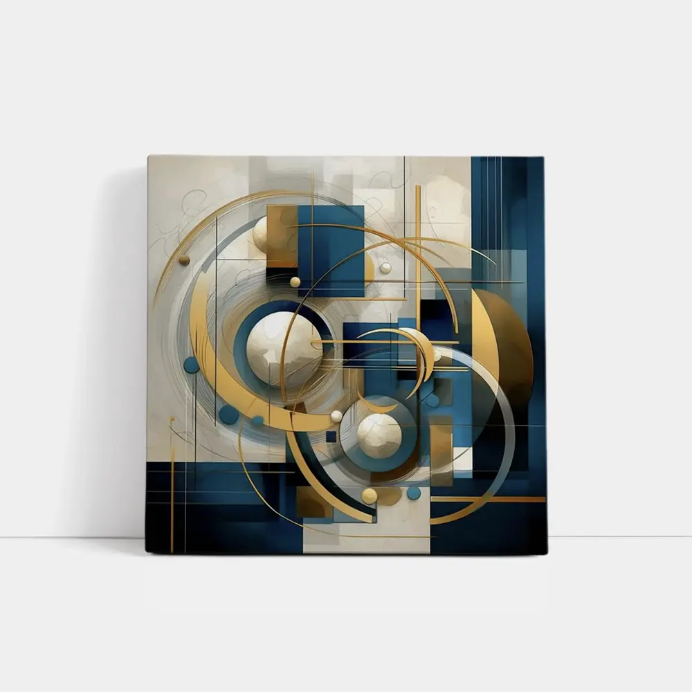 Gold Blue Geometric Abstract Art Circles – Wall Art