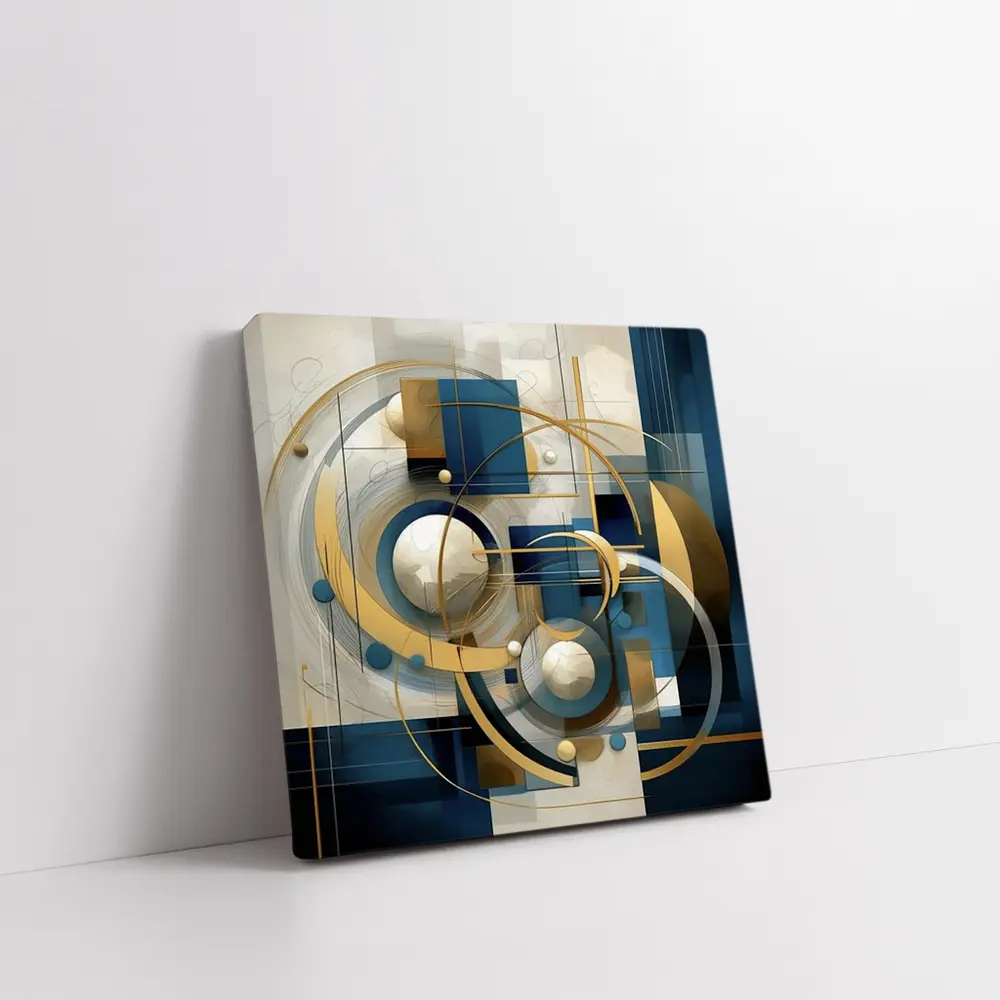 Gold Blue Geometric Abstract Art Circles – Wall Art
