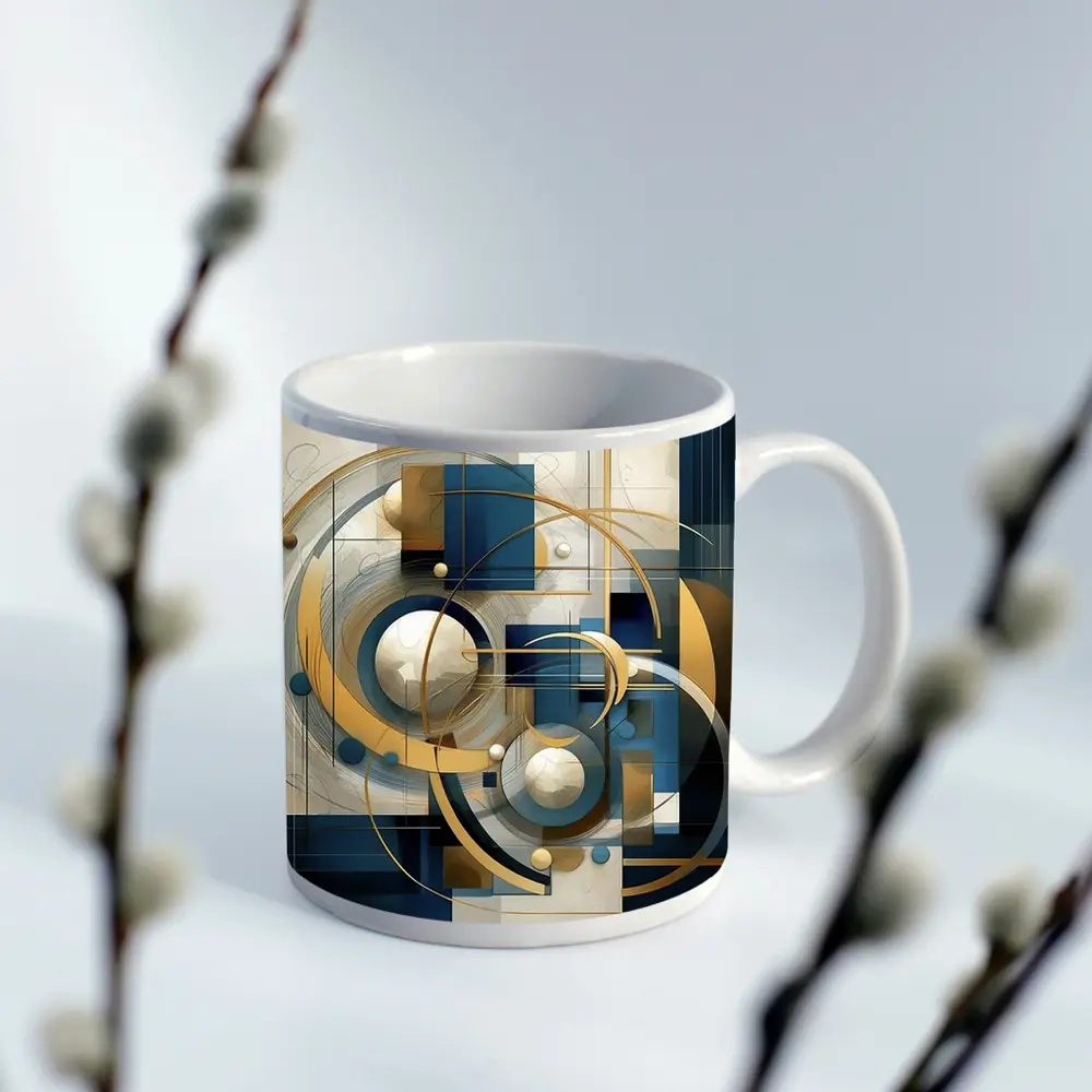 Gold Blue Geometric Abstract Art Circles – Mugs