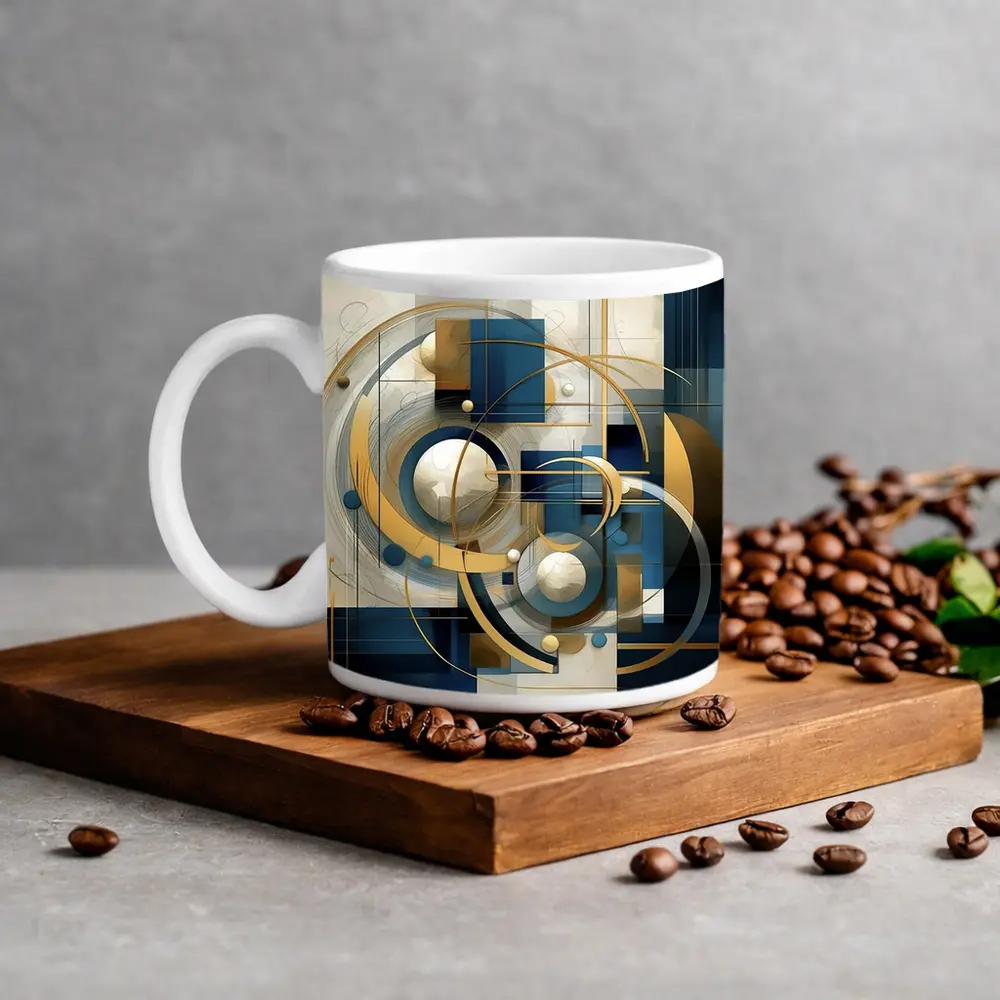 Gold Blue Geometric Abstract Art Circles – Mugs