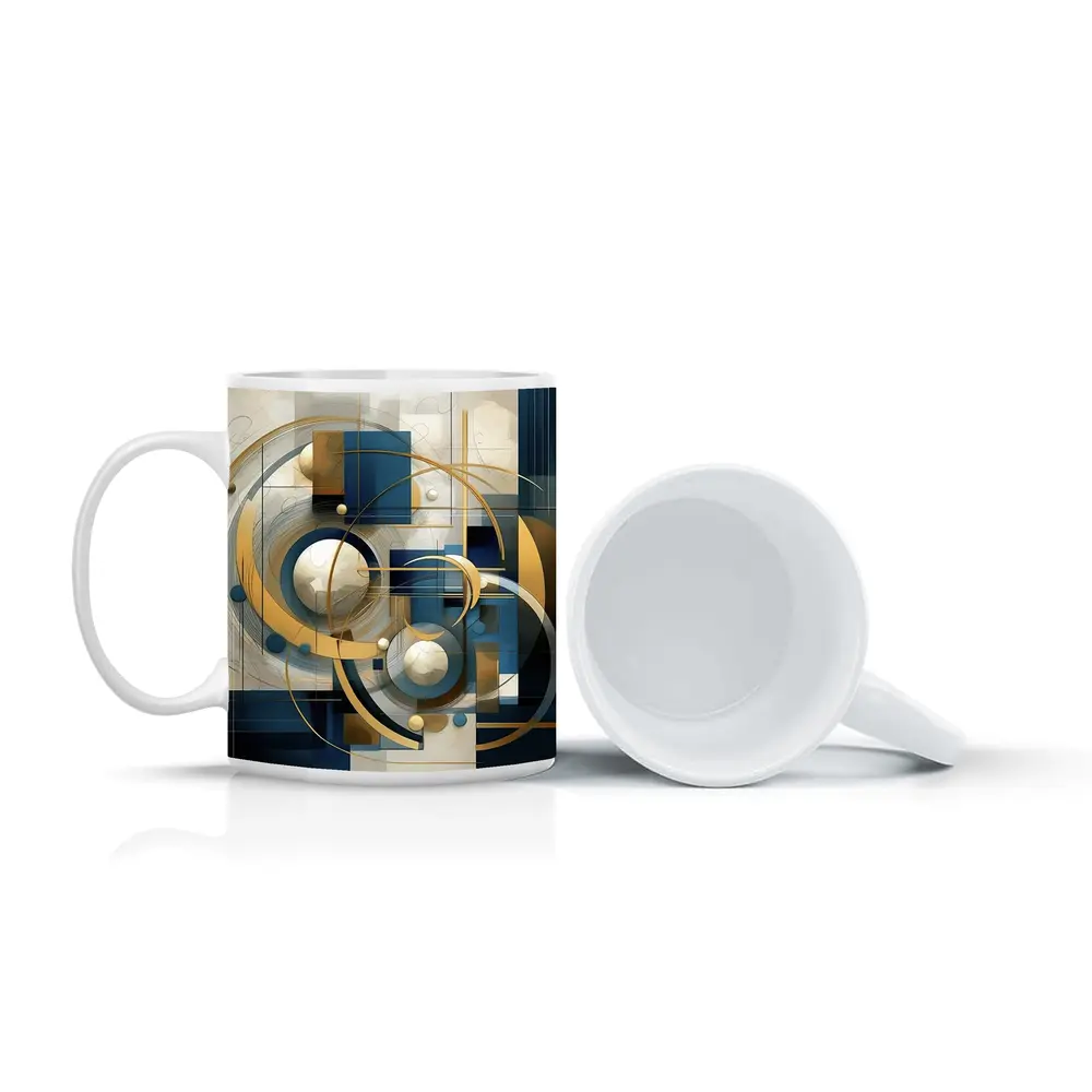 Gold Blue Geometric Abstract Art Circles – Mugs