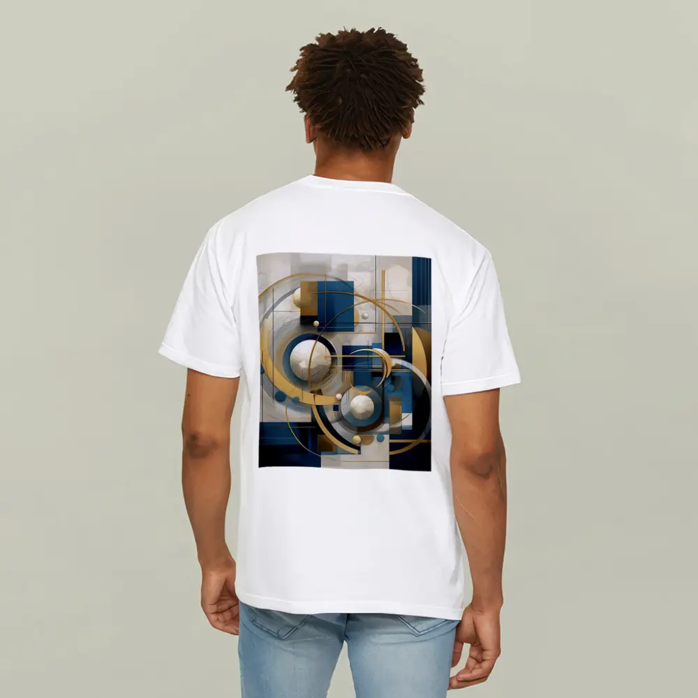 Gold Blue Geometric Abstract Art Circles – T-Shirts