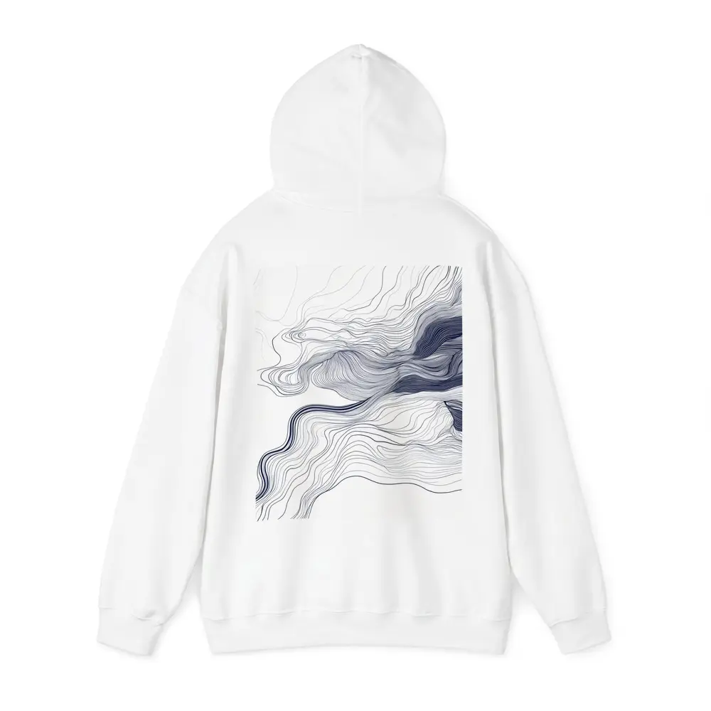 Navy Blue Flowing Lines Abstract White Background – Hoodies