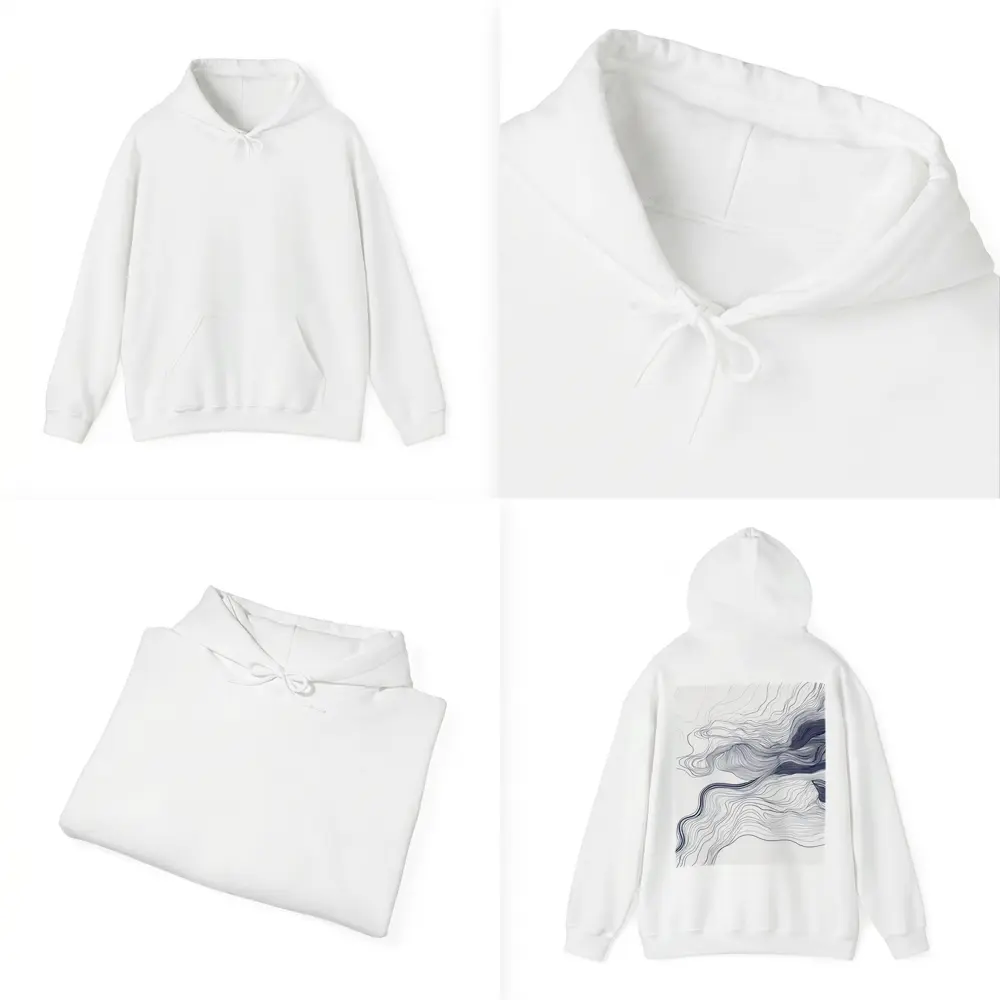 Navy Blue Flowing Lines Abstract White Background – Hoodies