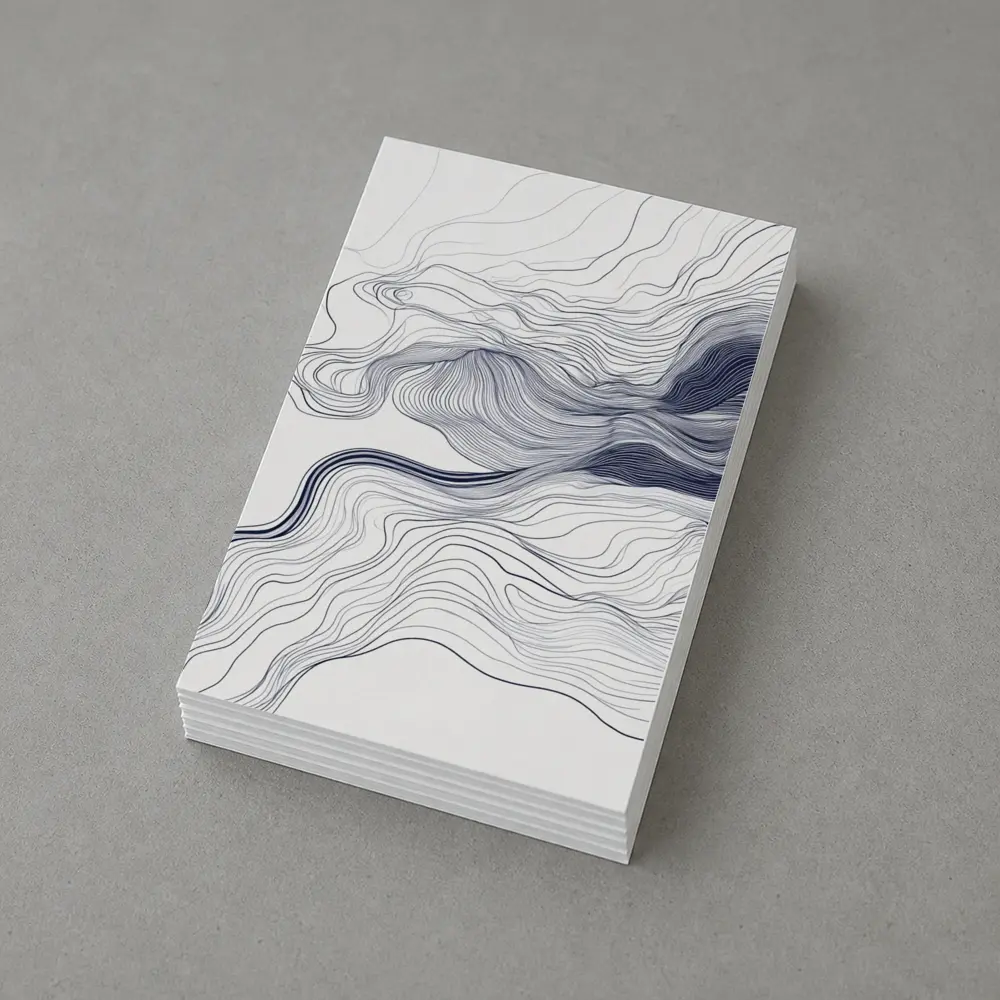 Navy Blue Flowing Lines Abstract White Background – Postcards