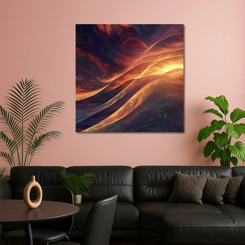 Fractal Flame Waves Dark Abstract Art – Wall Art
