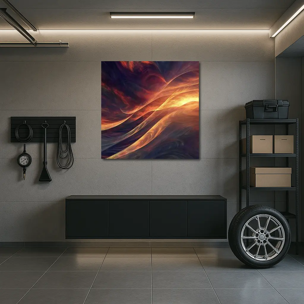 Fractal Flame Waves Dark Abstract Art – Wall Art