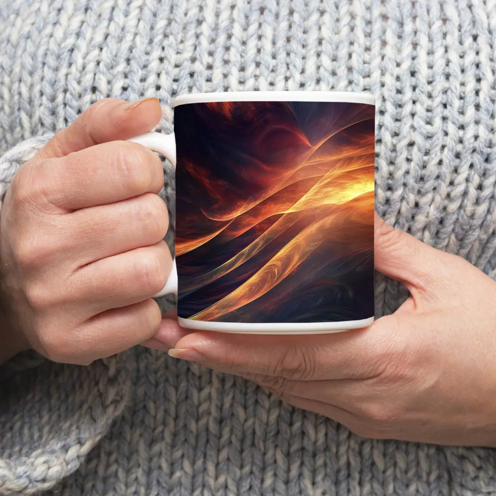 Fractal Flame Waves Dark Abstract Art – Mugs