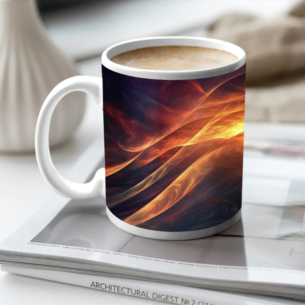 Fractal Flame Waves Dark Abstract Art – Mugs