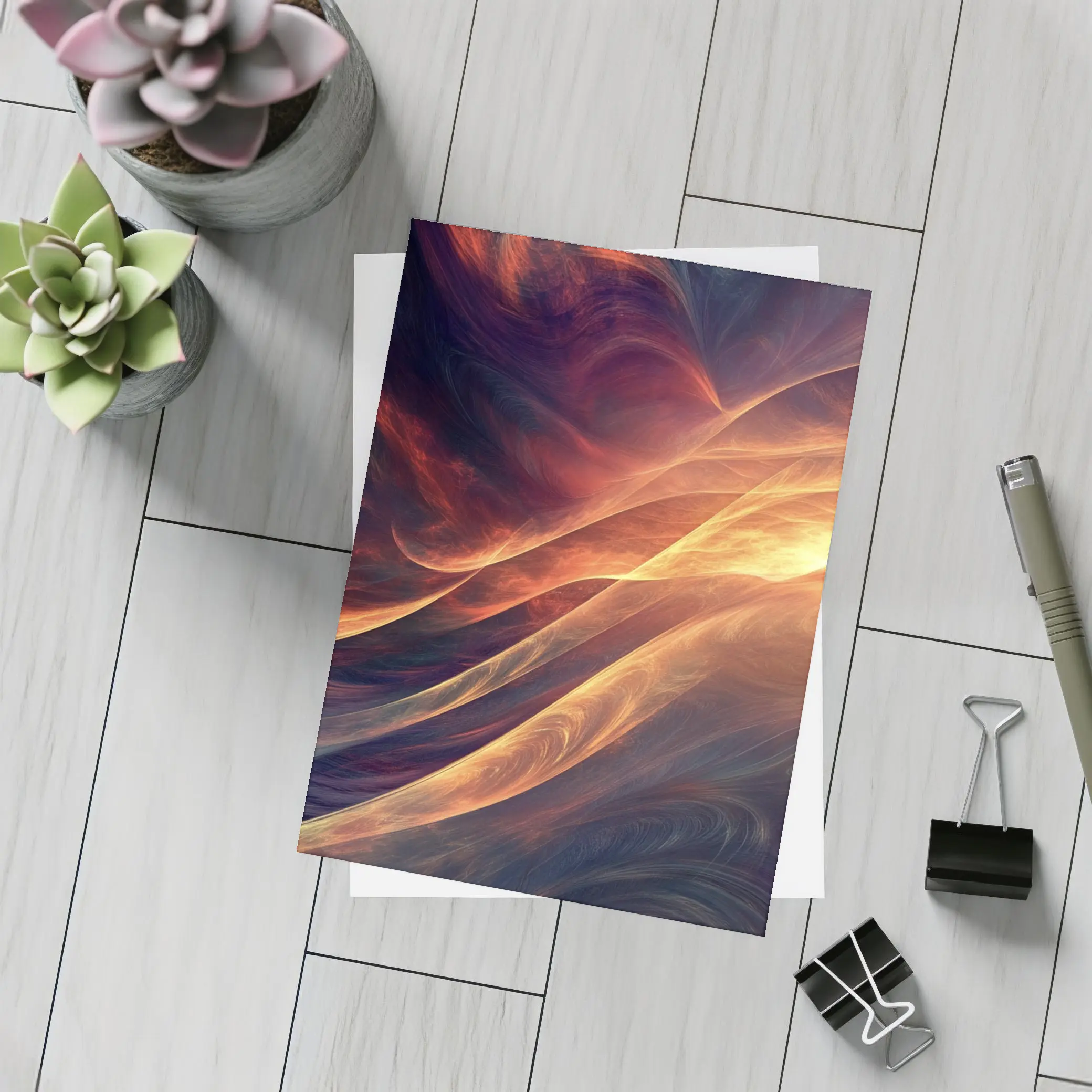 Fractal Flame Waves Dark Abstract Art – Postcards