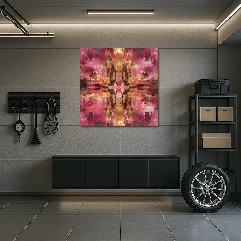 Pink Gold Abstract Mirrored Brushstroke Art – Wall Art