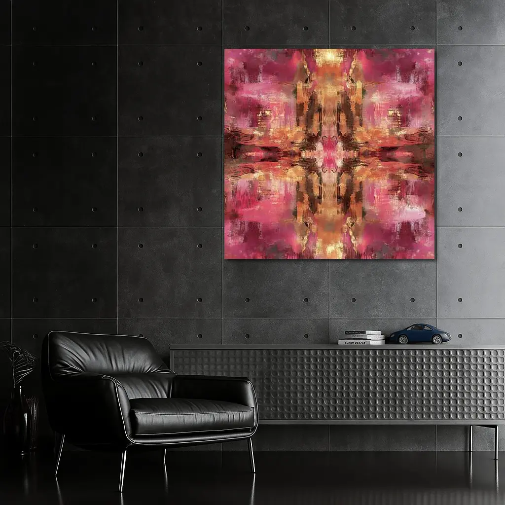 Pink Gold Abstract Mirrored Brushstroke Art – Wall Art