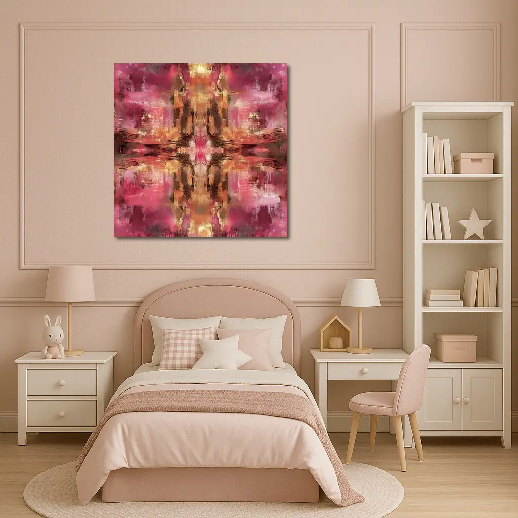 Pink Gold Abstract Mirrored Brushstroke Art – Wall Art