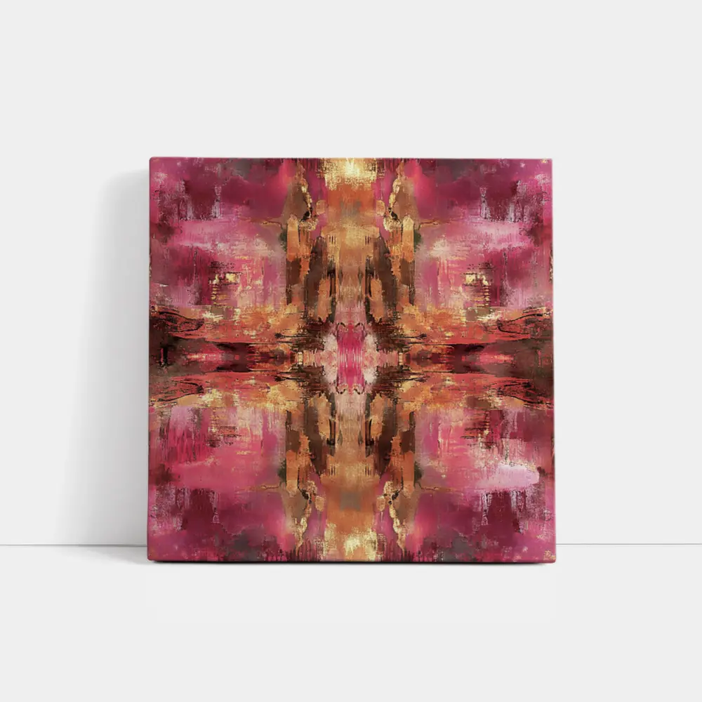 Pink Gold Abstract Mirrored Brushstroke Art – Wall Art