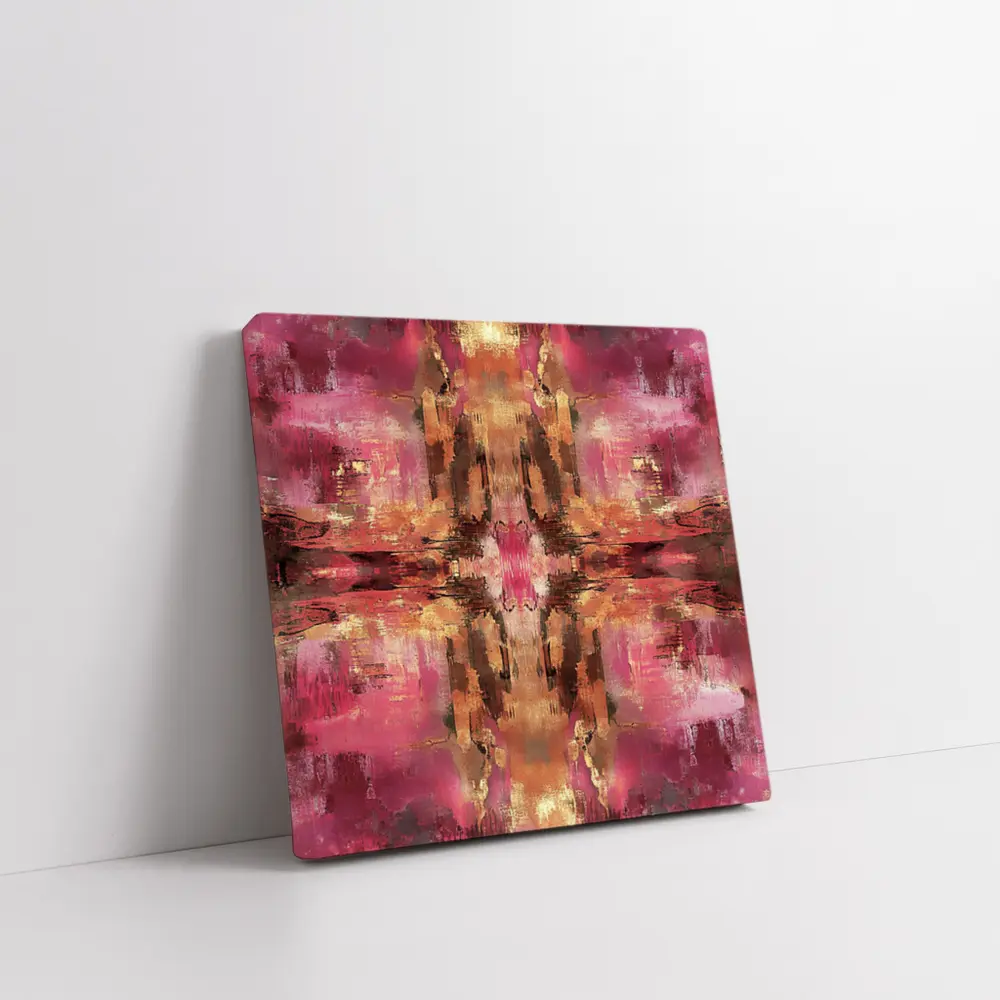 Pink Gold Abstract Mirrored Brushstroke Art – Wall Art