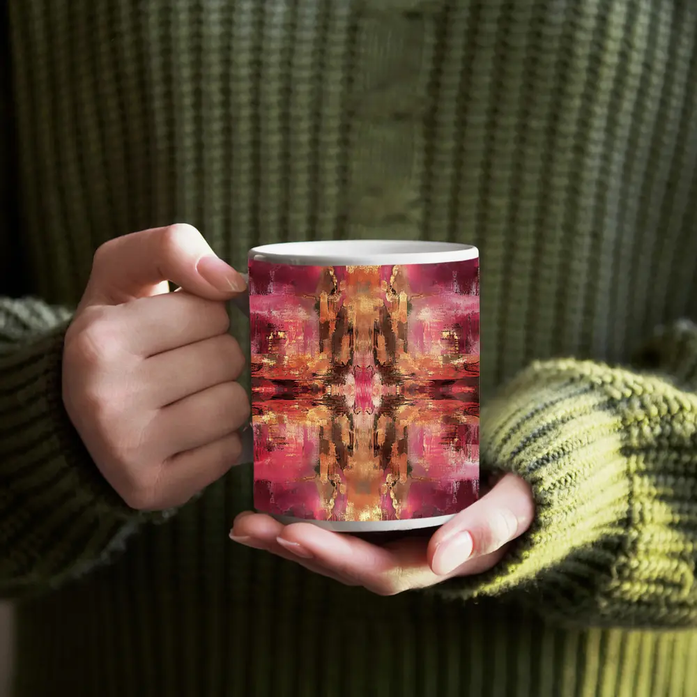 Pink Gold Abstract Mirrored Brushstroke Art – Mugs