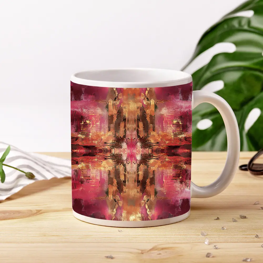 Pink Gold Abstract Mirrored Brushstroke Art – Mugs