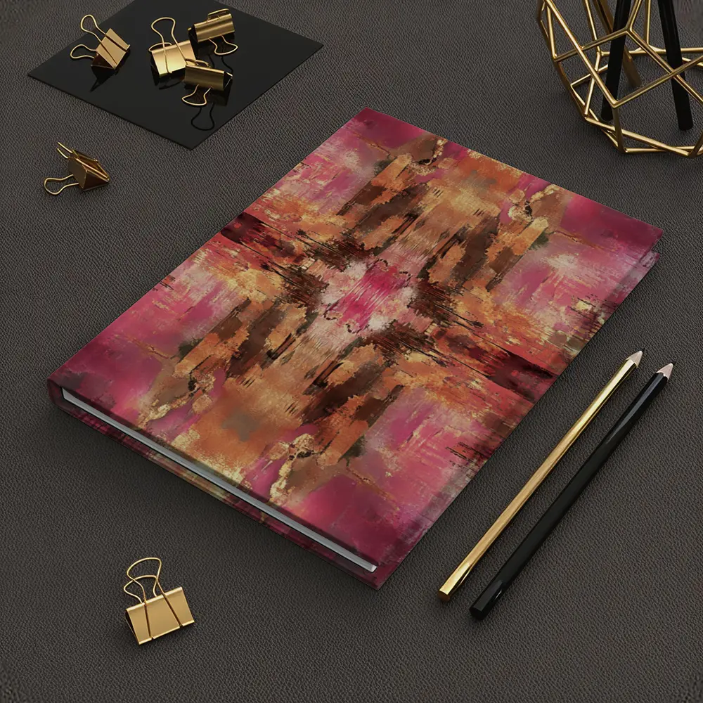 Pink Gold Abstract Mirrored Brushstroke Art – Notebooks