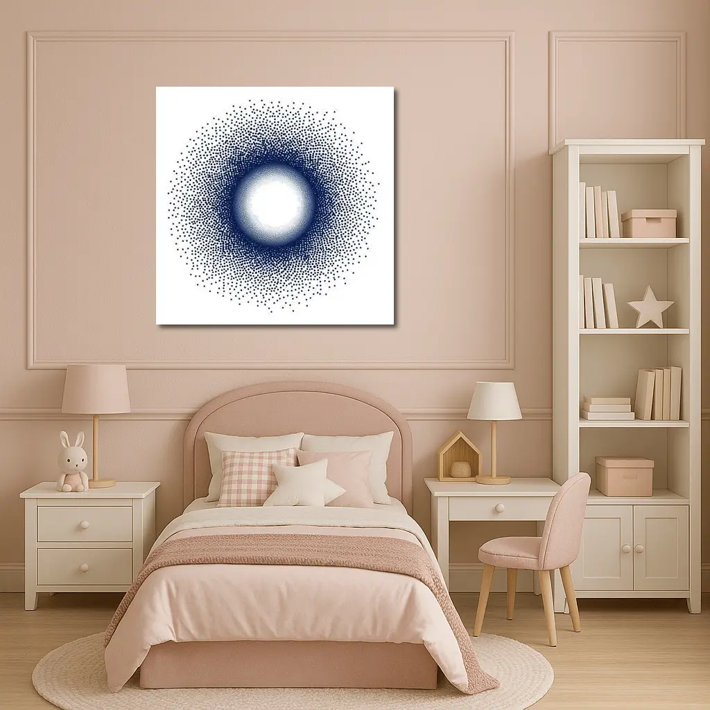 Navy Blue Halftone Dot Circle Abstract Art – Wall Art