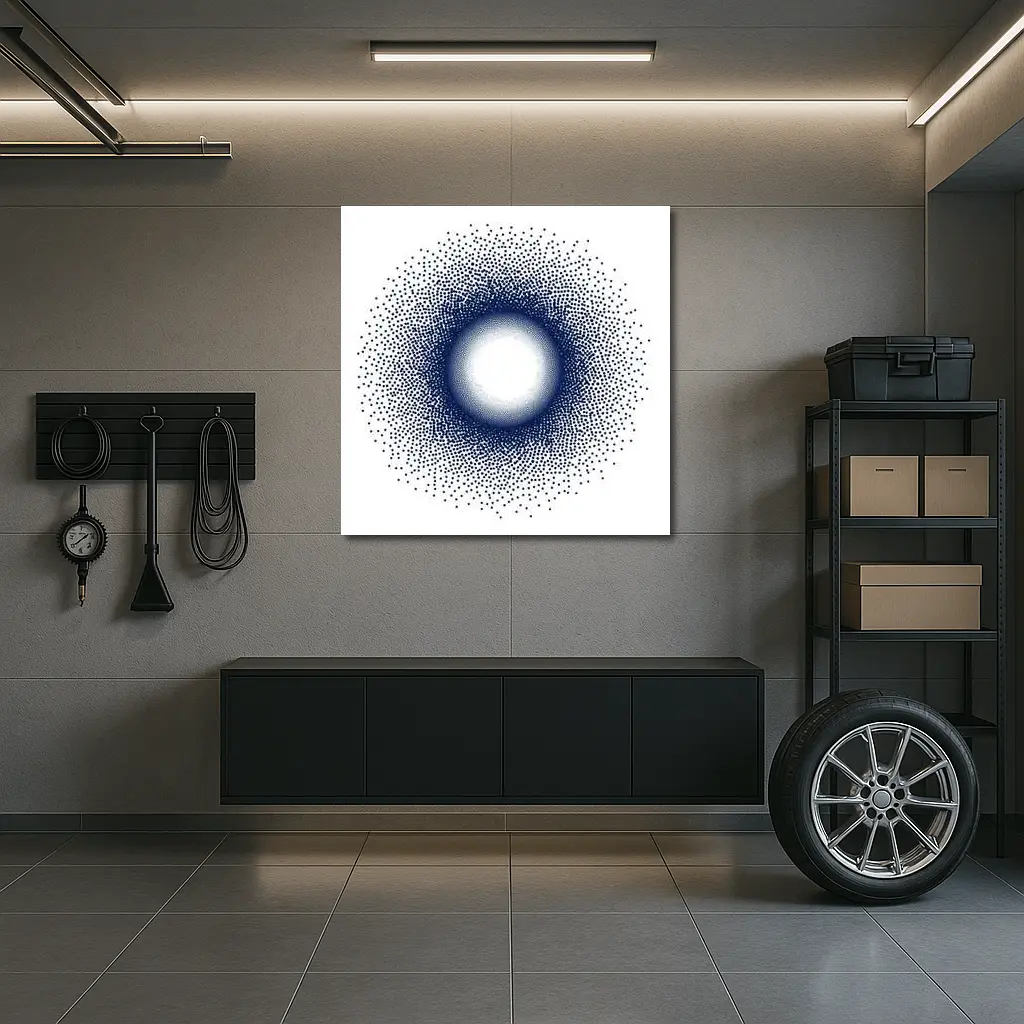 Navy Blue Halftone Dot Circle Abstract Art – Wall Art