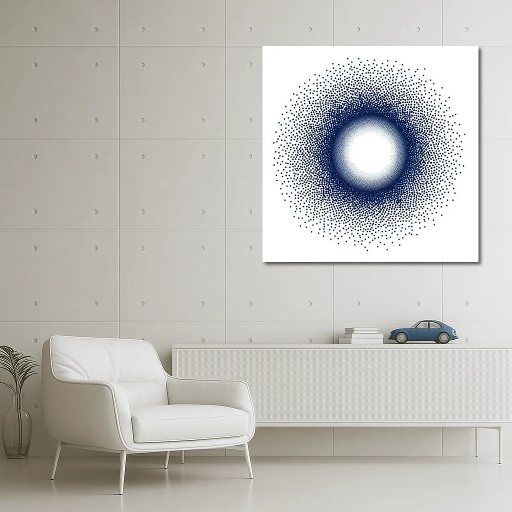 Navy Blue Halftone Dot Circle Abstract Art – Wall Art
