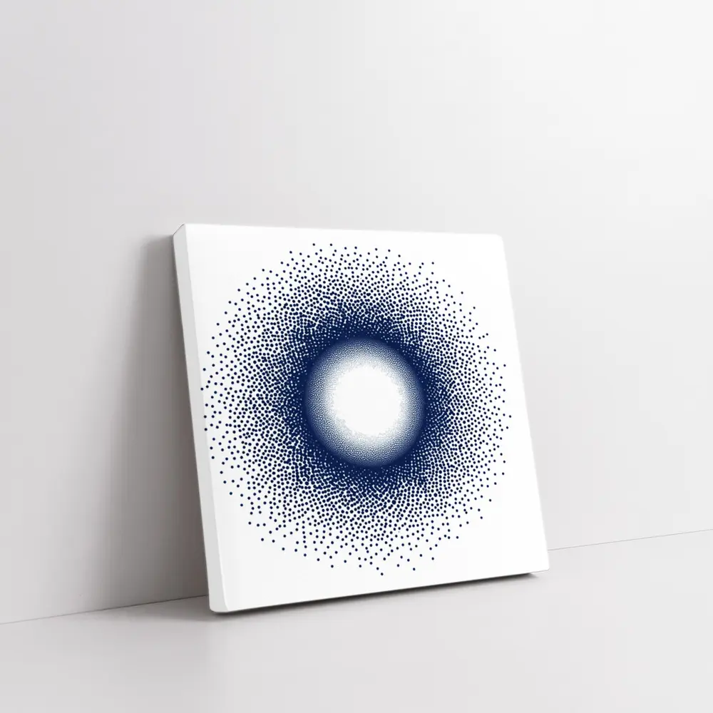 Navy Blue Halftone Dot Circle Abstract Art – Wall Art