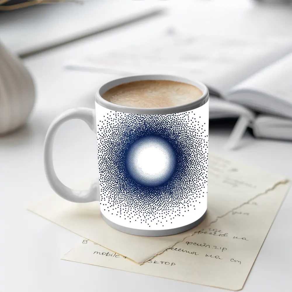 Navy Blue Halftone Dot Circle Abstract Art – Mugs