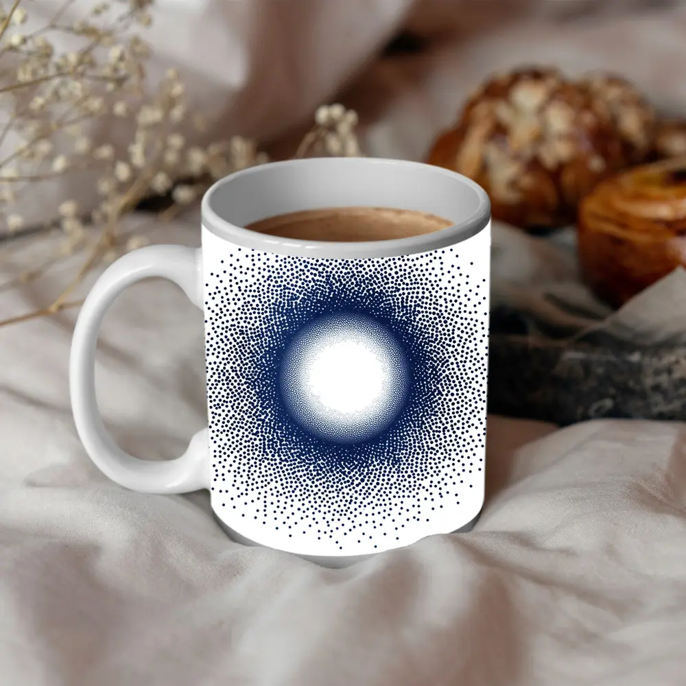 Navy Blue Halftone Dot Circle Abstract Art – Mugs