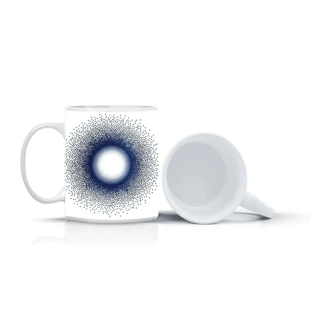 Navy Blue Halftone Dot Circle Abstract Art – Mugs