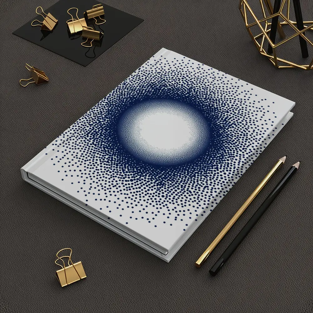 Navy Blue Halftone Dot Circle Abstract Art – Notebooks