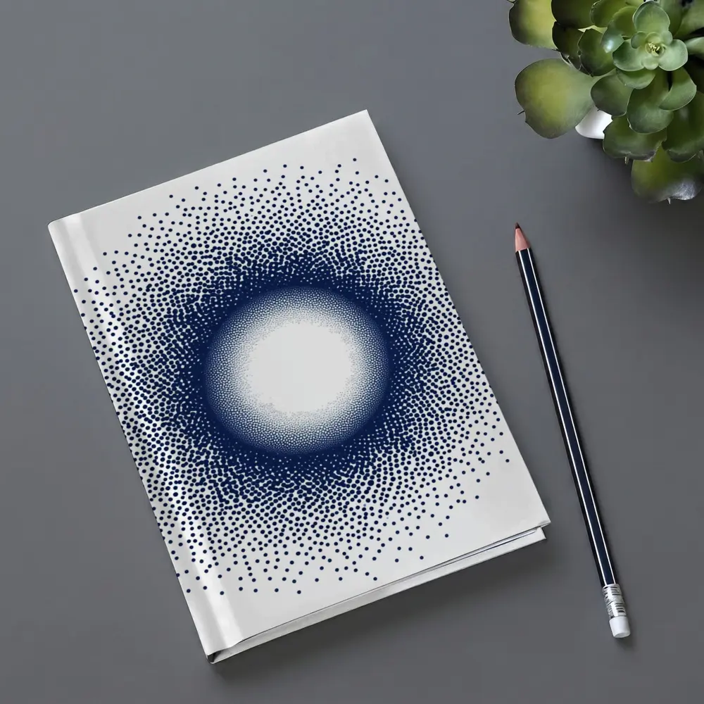 Navy Blue Halftone Dot Circle Abstract Art – Notebooks