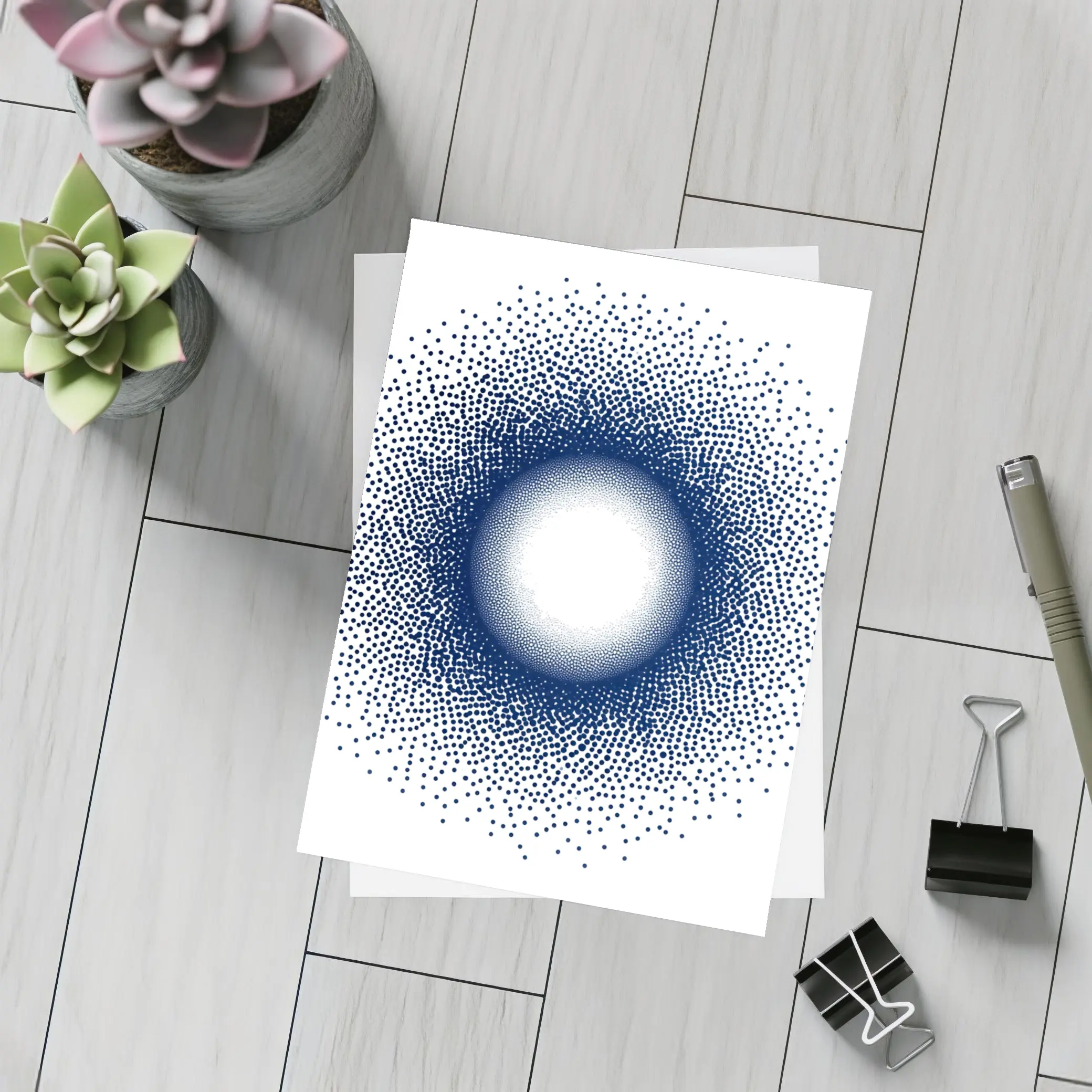 Navy Blue Halftone Dot Circle Abstract Art – Postcards