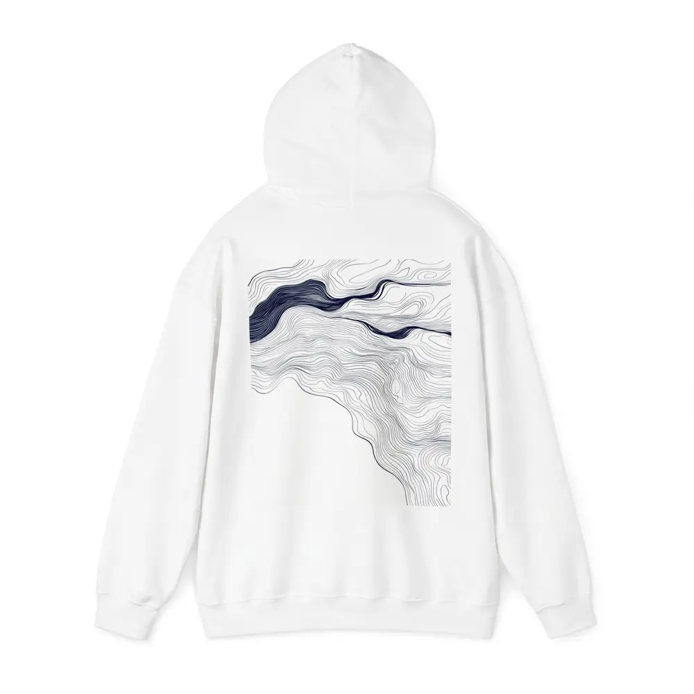 Navy Blue Wave Lines Abstract White Art – Hoodies