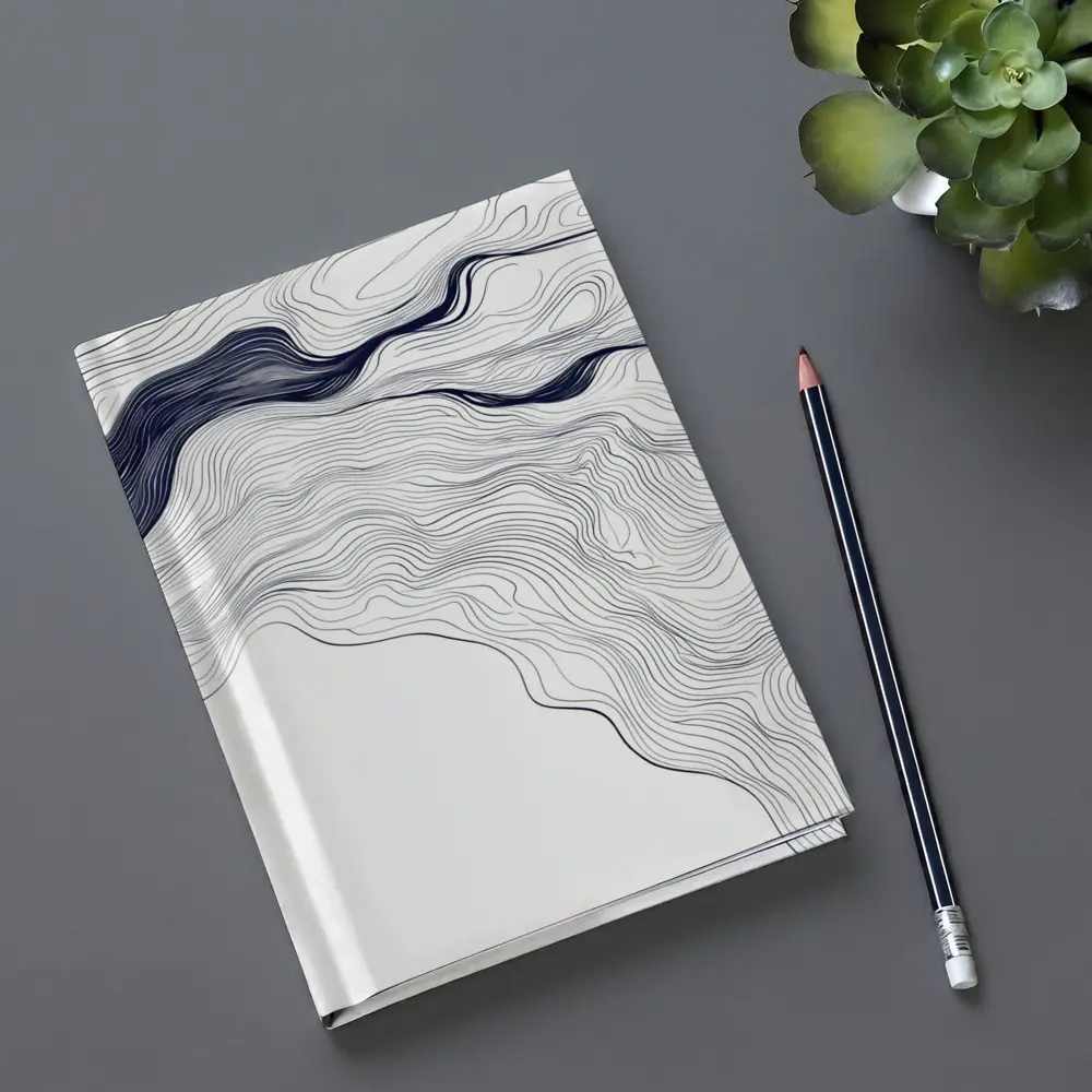 Navy Blue Wave Lines Abstract White Art – Notebooks