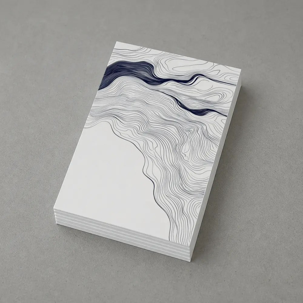 Navy Blue Wave Lines Abstract White Art – Postcards