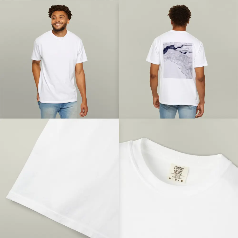 Navy Blue Wave Lines Abstract White Art – T-Shirts