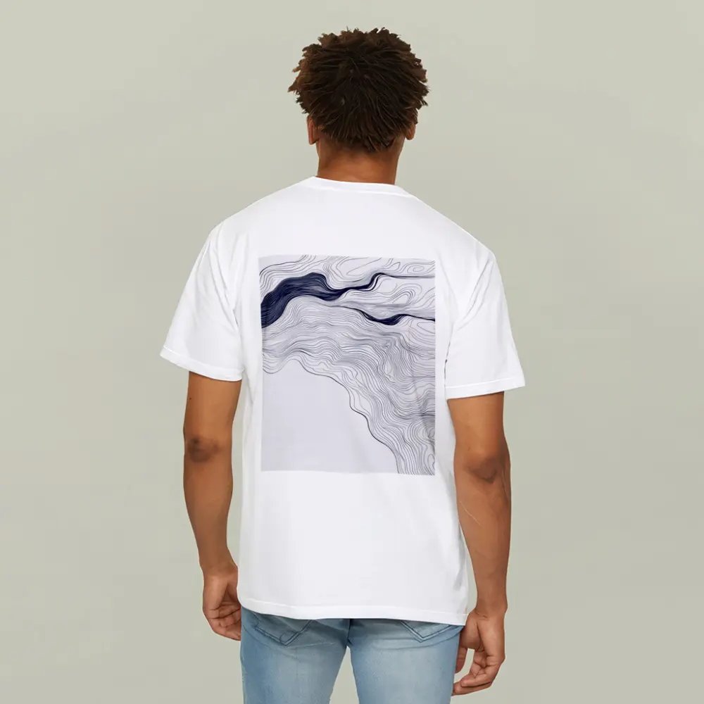 Navy Blue Wave Lines Abstract White Art – T-Shirts
