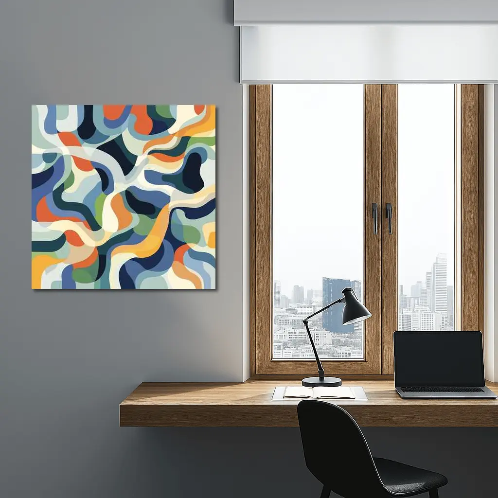 Retro Abstract Wavy Shapes Blue Orange – Wall Art