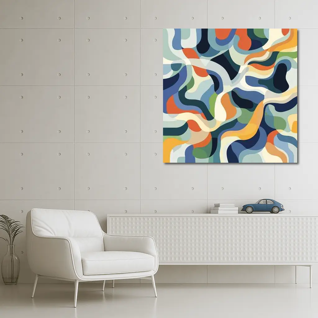 Retro Abstract Wavy Shapes Blue Orange – Wall Art