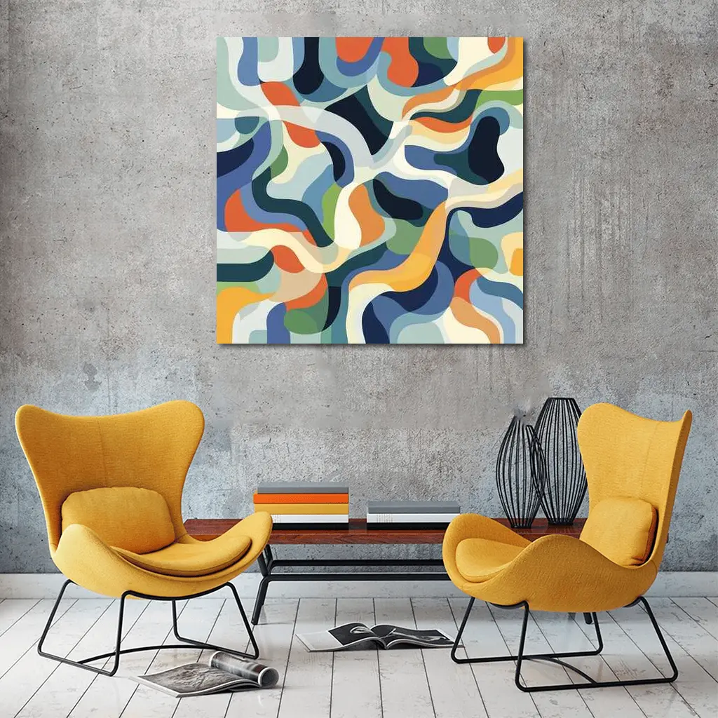 Retro Abstract Wavy Shapes Blue Orange – Wall Art
